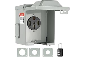 VEVOR 50 Amp RV Power Outlet Box, 125/250 Volt, Enclosed Lockable Outdoor RV Receptacle Box, NEMA 14-50R Weatherproof Electrical Panel, for RV Camper Trailer Motorhome Electric Car