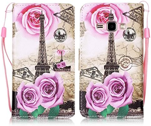 OuDu Printing Pattern Case for Samsung Galaxy J1 2016 SM-J120F PU Leather Cover Flip Wallet Case Silicone Inner Skin Book Style Bumper Folding Holster Shell - Flowers and Towers