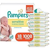 Pampers Sensitive Baby Wipes, Water Based, Hypoallergenic and Unscented, 18 Flip-Top Packs (1008 Wipes Total) [Packaging May 