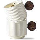 KEMORELA Ceramic Espresso Cups with Spouts & Handles, 3 oz & 90 Milliliter Markings, Espresso Shots, Durable Heat-Resistant Ceramic, Perfect Coffee Accessories for Espresso Lovers (White)