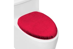 LANSEYIXIU Soft Plush Toilet Lid Cover for Bathroom, Machine Washable Toilet Seat Covers, Fits Most Round Elongated and Oblong Lids, Easy Installation& Cleaning (Red)