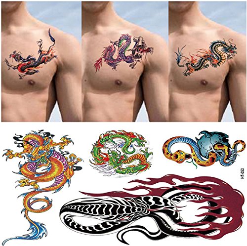 Assorted 9 Sheets Temporary Dragon Tattoos Chinese Character Waterproof Stickers for Kids Men Party Favors