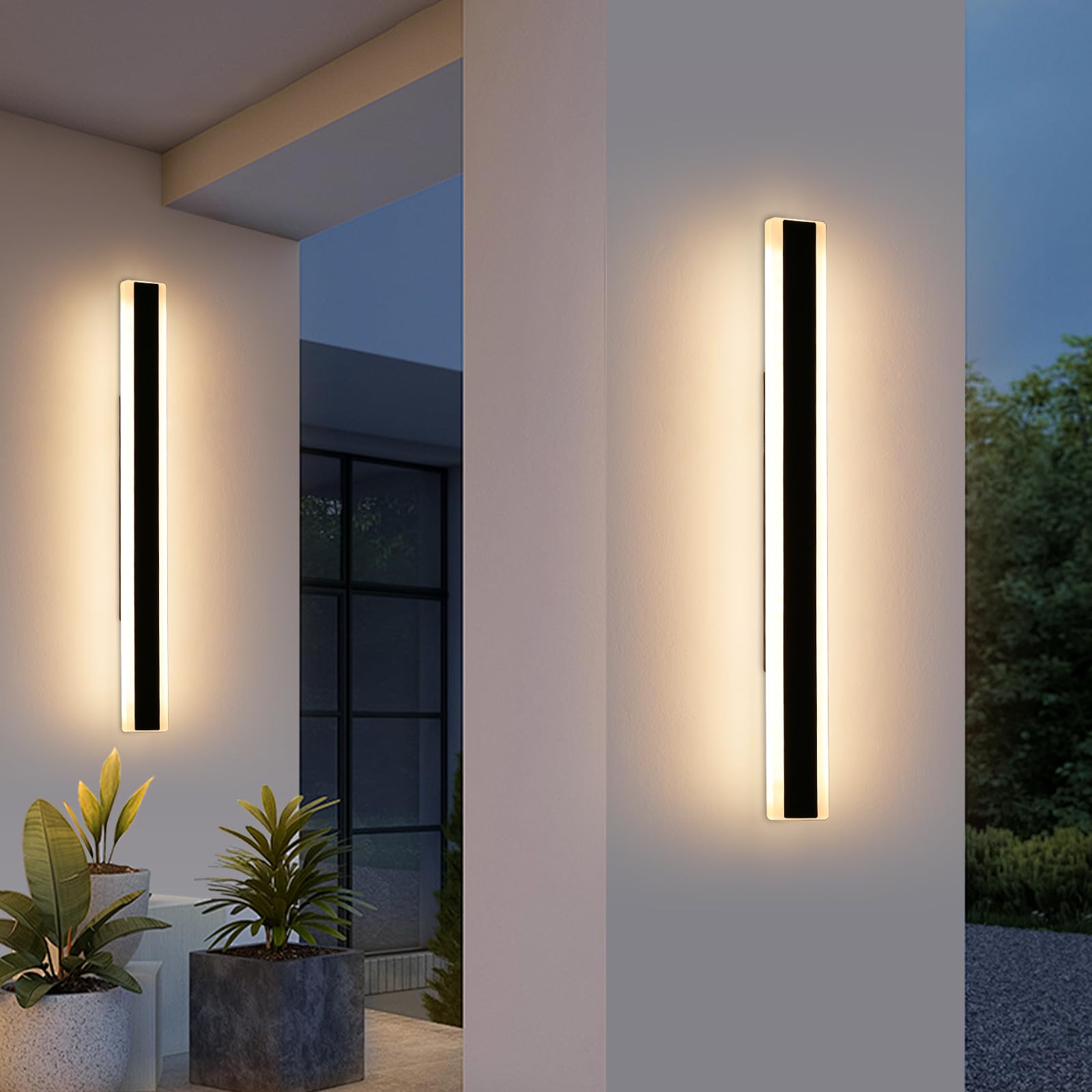 Mikeru Outdoor Light Modern 100cm, 2Pack Warm White Exterior Black Long Wall Light 3000K Contemporary Outdoor Wall Lights 35W Garden Wall Lights Mains Powered for Villa, Courtyard Doorway