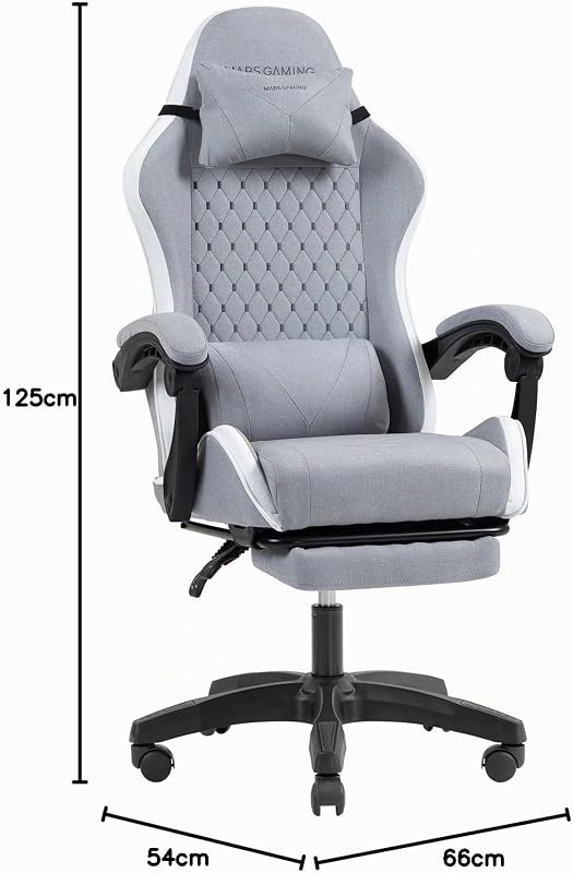 MGC-X, cadeira ergonómica para jogos, tecido respirável, encosto reclinável e altura ajustável, apoios de braço dinâmicos, almofada cervical e lombar, cadeira de escritório com apoio para os pés extensível, branca