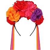 Araluky Mexican Rose Flower Crown Hairband with Ribbon Day of The Dead Headband Frida Kahlo Head Band Mexican Flower Crown Floral Headband for Halloween Costume Party