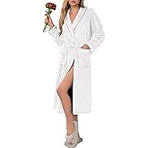 Ekouaer Robes for Women Soft Long Bathrobe Lightweight Fleece Shawl Collar Spa Robe Cozy Sleepwear with Pockets S-XXL