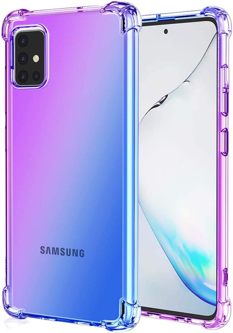 Leychan for Galaxy A51 Case, Shockproof TPU Bumper Case Double-Color Soft Rubber Anti-Drop Protective Case Cover Fit for Samsung Galaxy A51 (Purple Blue)