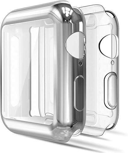 Simpeak Soft Screen Protector Bumper Case Compatible with Apple Watch 44mm Series 5 Series 4, Pack of 2, All Around, Clear/Silver