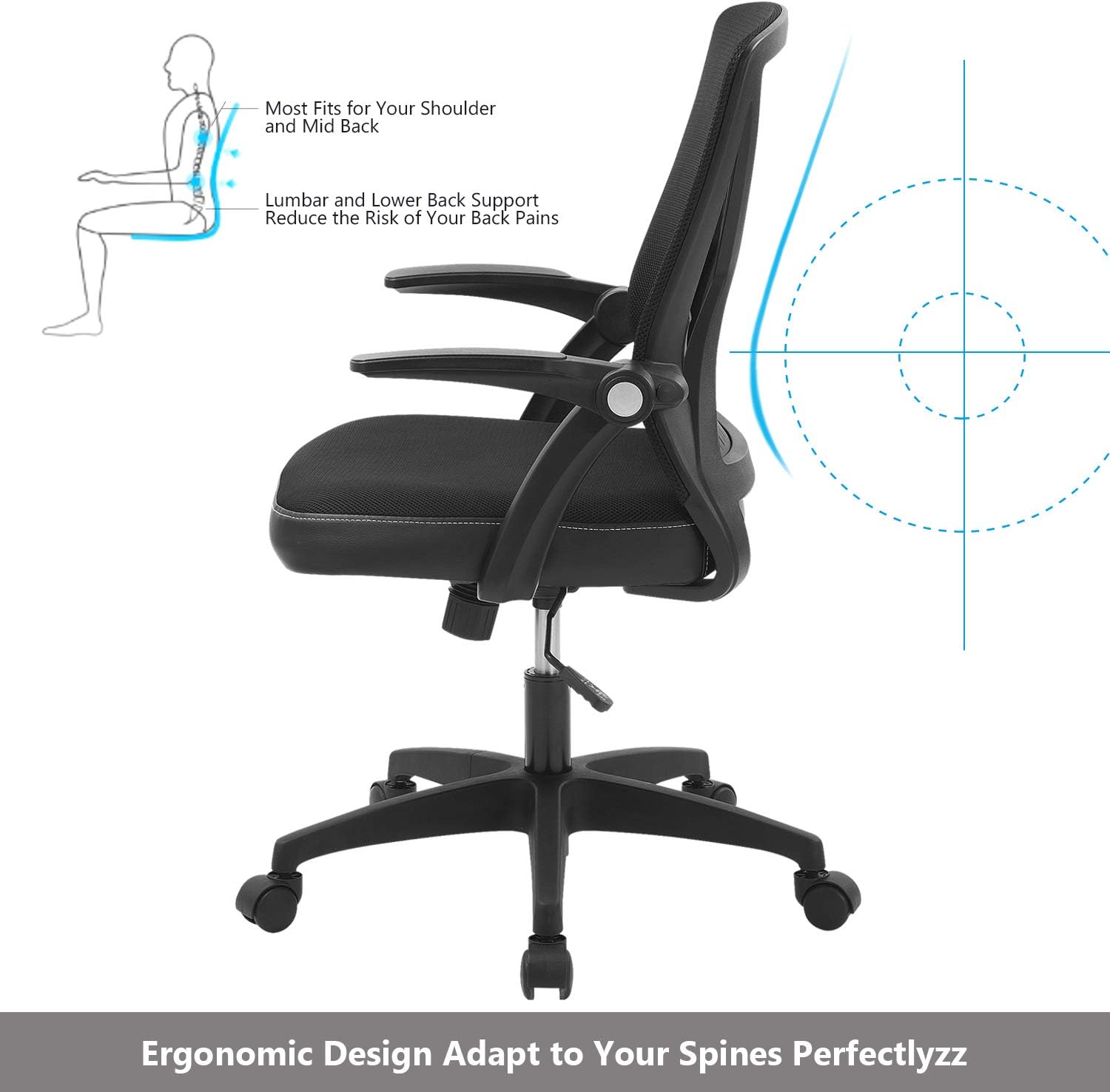 ZLHECTO Ergonomic Office Chair, Mid Back Desk Chairs with Flip Up Armrests and Lumbar Support,Weight Hold Up to 250Ibs - Adjustable Height Mesh Computer Chair for Conference Room: Furniture & Decor