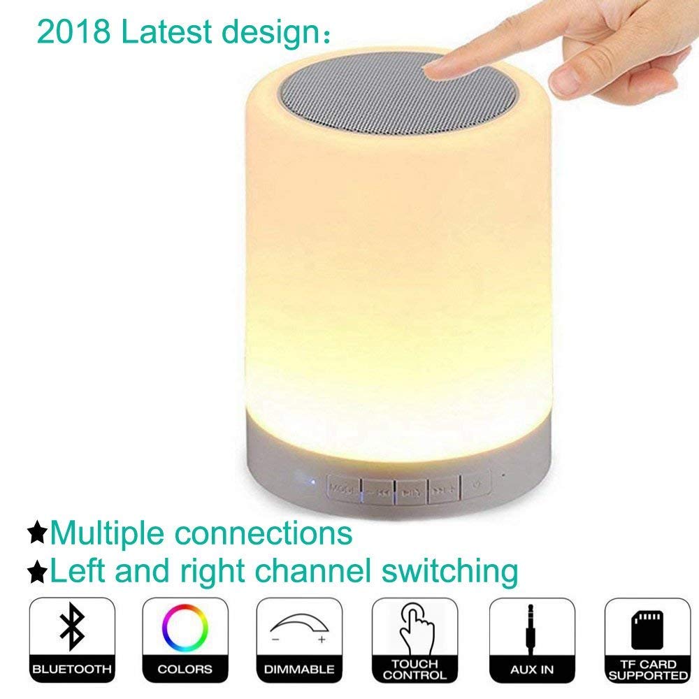 Night Light Bluetooth 4.2 Speakers, PRODELI Wireless Music Player Touch Control Color Changing Beside Table Lamp Support AUX, TF Card with Mic Handsfree【Multi-connection】【Left/Right/Stereo Channel】