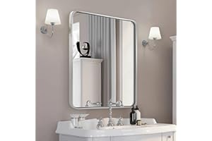 ANDY STAR Chrome Bathroom Mirror, 30x36’’ Rounded Rectangle Mirror Polished Silver Bathroom Vanity Mirror Metal Framed, SUS304-Anti-Rust, Tube Frame, Wall-Mounted Horizontal/Vertical 1’’ Deep