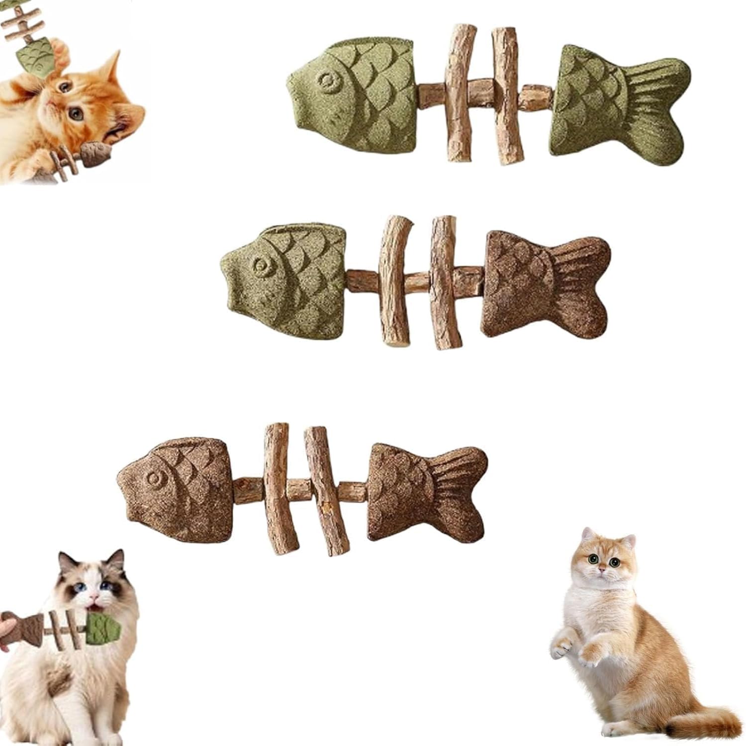 Photo 1 of LAPUOTSP Creative Fish Bone cat Toy, cat Teeth Cleaning, cat Mint Chewing Stick Toy, Scratch Resistance, Three Flavors (Three Pieces)