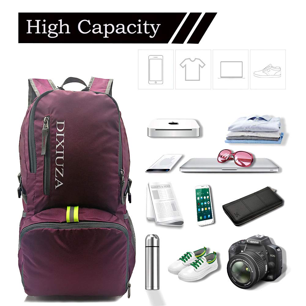 Lightweight Packable Backpack - DIXIUZA Water Resistant 35L Daypack for Travel, Cycling, Hiking, Camping, Beach, Outdoors