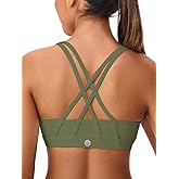 Omwilddo Women's Strappy Sports Bras Light Compression Crop Criss Cross Back Padded Workout Yoga Bra Supportive U Neckline