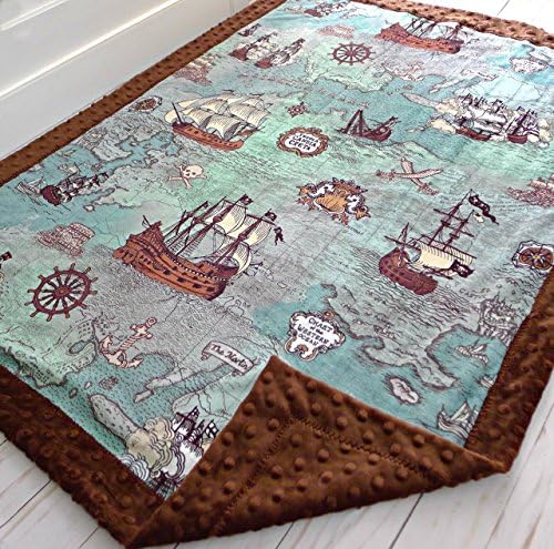 Nautical Baby Blanket - Minky Baby Blanket - Pirate Baby Blanket - Blue and Brown - Nautical Blanket - Baby Blanket - Nursery Decor - Crib Bedding - Baby Quilt