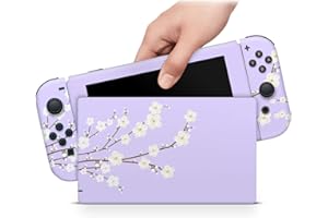 ZOOMHITSKINS Compatible with Switch Skin Cover Elegant Bloom White Purple Sakura Cherry Blossom Vinyl Decal Sticker Wrap, Made in The USA
