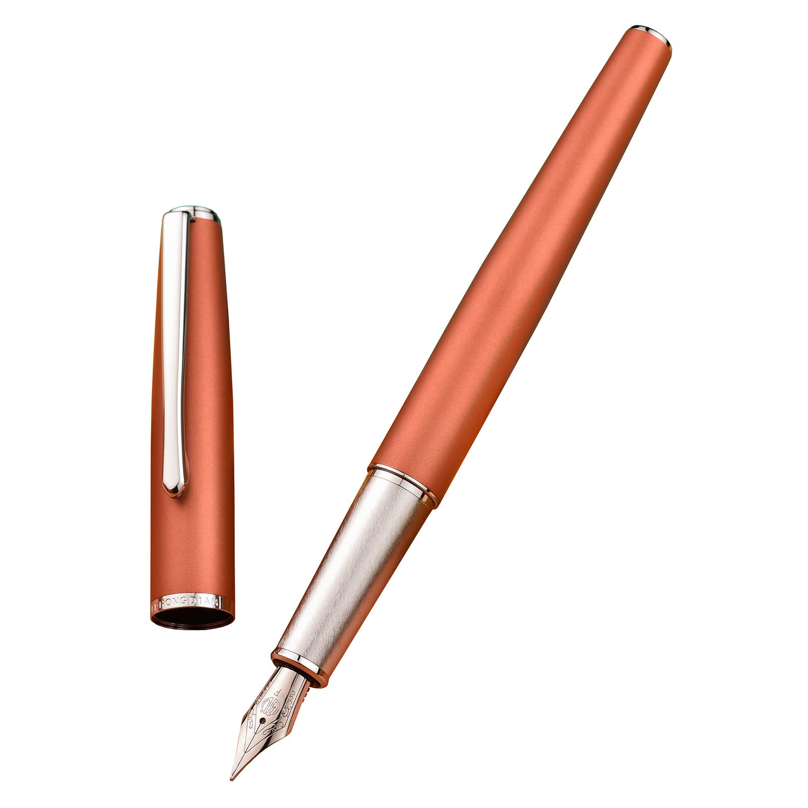 Hongdian 920 Orange Metal Fountain Pen Medium Nib Classic Pen, Includes Refillable Converter and Pen Pouch