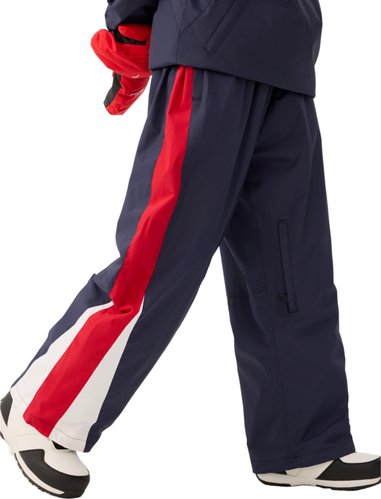 Photo 1 of GSOU SNOW Mens Snowboard Pants Baggy Ski Pants Women Waterproof Loose Insulated Windproof Snow White and Red Color Blocks L