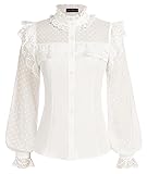 Women's Victorian Lace Tops High Neck Button Down