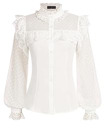 Women's Victorian Lace Tops High Neck Button Down