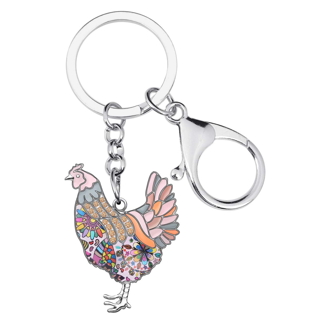 WEVENI Cute Chicken Keychain Chickens Gifts for Women Hen Key Chain Keyring Bag Car Accessories Charms (Pink)