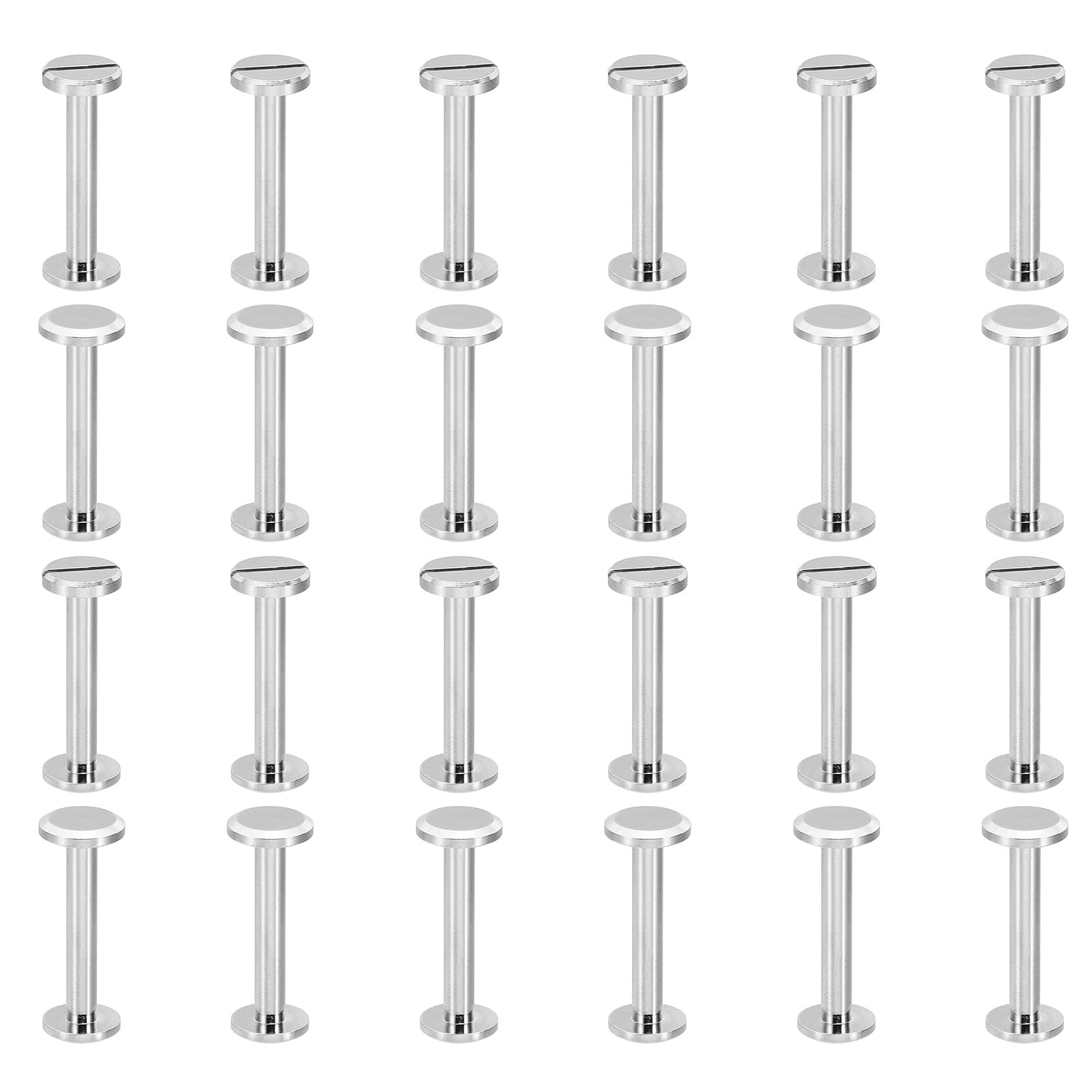 PATIKIL M4x25mm Chicago Screws, 25 Sets Brass Chicago Screw Slotted Binding Post Screw Rivets for Leather Belt Scrapbook Photo Albums, Silvery