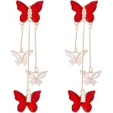 DEYOUM Butterfly Earrings for Women Sparkle Crystal Rhinestone Purple Butterfly Dangle Drop Earrings Long Crystal Butterfly Tassel Earrings Purple Earrings Wedding Jewelry for Singer Fans Costume Outfits Gifts