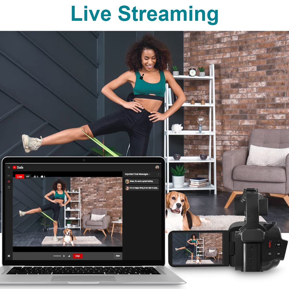 KOMERY Video Camera Camcorder UHD 4K 64MP with Focus Function 4.0 Inch Touchscreen Wireless Lavalier Mic, 18X Digital Zoom Camera, 64G SD Card WiFi