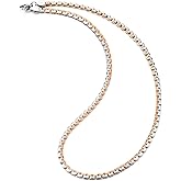 COOLSTEELANDBEYOND Mens Two-Tone Chain Necklace, Stainless Steel Square Wheat Necklace Silver Rose Gold, Hip Hop