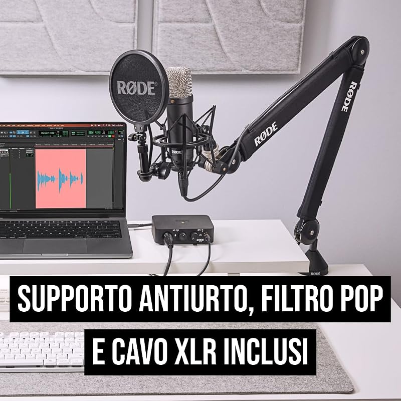 NT1 Signature Series, microfono a condensatore a diaframma largo con supporto antiurto, filtro anti-pop e cavo XLR per produzione musicale, registrazione vocale, streaming e podcasting (Nero)