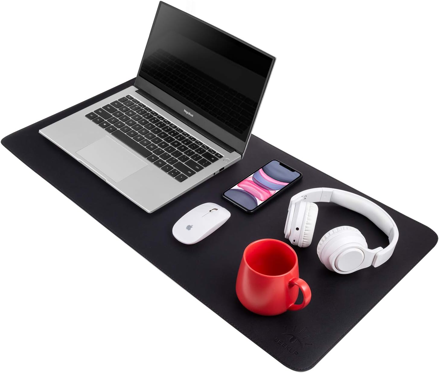 Black/Gray Dual Sided PU Leather Desk Pad, Upgrade Sewing Office Laptop Mat, Waterproof Large Mouse Pad, Non-Slip Writing Mat Desk Blotter Protector for Office/Home, 31.5"x15.7"