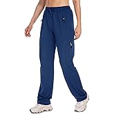 Toomett Women's Fleece Lined Sweatpants Straight Leg Pants Hiking Running Winter Thermal Joggers with Zipper Pockets,6607 Navy,XXL