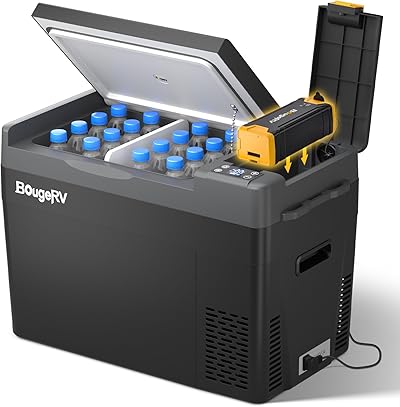 BougeRV CRPRO Kompressor Kühlbox 12v mit 277Wh Akku, 29 Liter Auto-Kühlbox(-22℃~10℃), 12/24V DC &110-240V AC Tragbarer Auto-Kühlschrank, 12v Kühlschrank, für Auto, Camping, Reisen