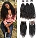 Virgin Curly Hair Bundles with Closure 8A Unprocessed Virgin Brazilian Human Hair Weave 3 Bundles Kinkys Curly Hair Bundles with Closure(20 22 24+18)