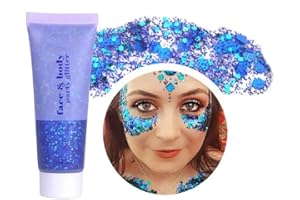 PAQIMAN Blue Face Glitter,Sparkling Neon Outfit Party Holographic Sequins Paint Body Glitter Gel Makeup.(01# Blue)