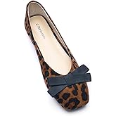 C.Paravano Women's Flats | Square Toe Flats | Bowknot Dressy Women Shoes (Size 10,Leopard)