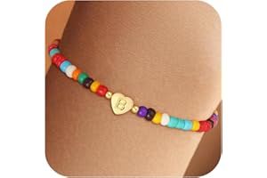 Fezodo Colorful Initial Bracelets for Women Girls, Cute Beaded Heart Initial Bracelet Teen Girl Gifts Trendy Stuff Gold Personalized Bracelet Gifts for Women