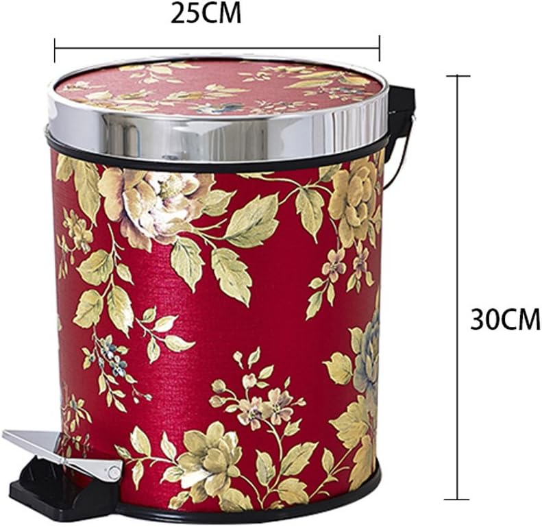 YSYYSH Vintage Red Round Trash Can with Lid, 15L Household Hotel Living Room Kitchen Bathroom Foot Bucket Durable Trash can
