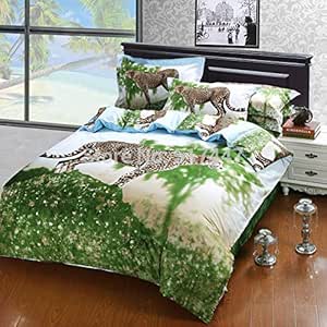 fs-615 Leopardo Animales Ropa de cama conjuntos 4pcs para cama King