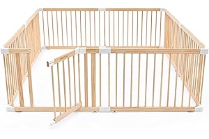 HARPPA Baby Gate Playpen Wooden Playpen for Babies and Toddlers Large Play Yards Baby Fence Play Area 71.5 x 79.5 x 24 inch
