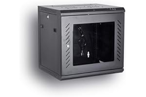 KENUCO 9U Wall Mount Rack Server Cabinet Data Network Enclosure 19-Inch Server Network Rack with Locking Glass Door 16-Inches Deep (Black 9U)