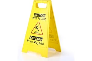 WOUSEDO 1-Pack Caution Wet Floor Sign,17.5" Height,Bright Yellow Double-Sided Folding A-Shaped Frame Design, Bilingual Caution Message