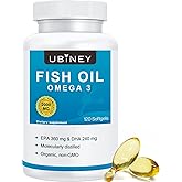 Ubiney Omega 3 Fish Oil Supplements for Women,2000mg Softgels, 120 Count - High Potency EPA 360mg + DHA 240mg, Burpless Fish Oil Supplement for Heart, Brain & Joint Health, Non-GMO