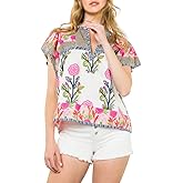 Womens Summer Floral Boho Tops Flutter Cap Short Sleeve V Neck Patchwork Y2K Peplum Babydoll Blouse Shirts