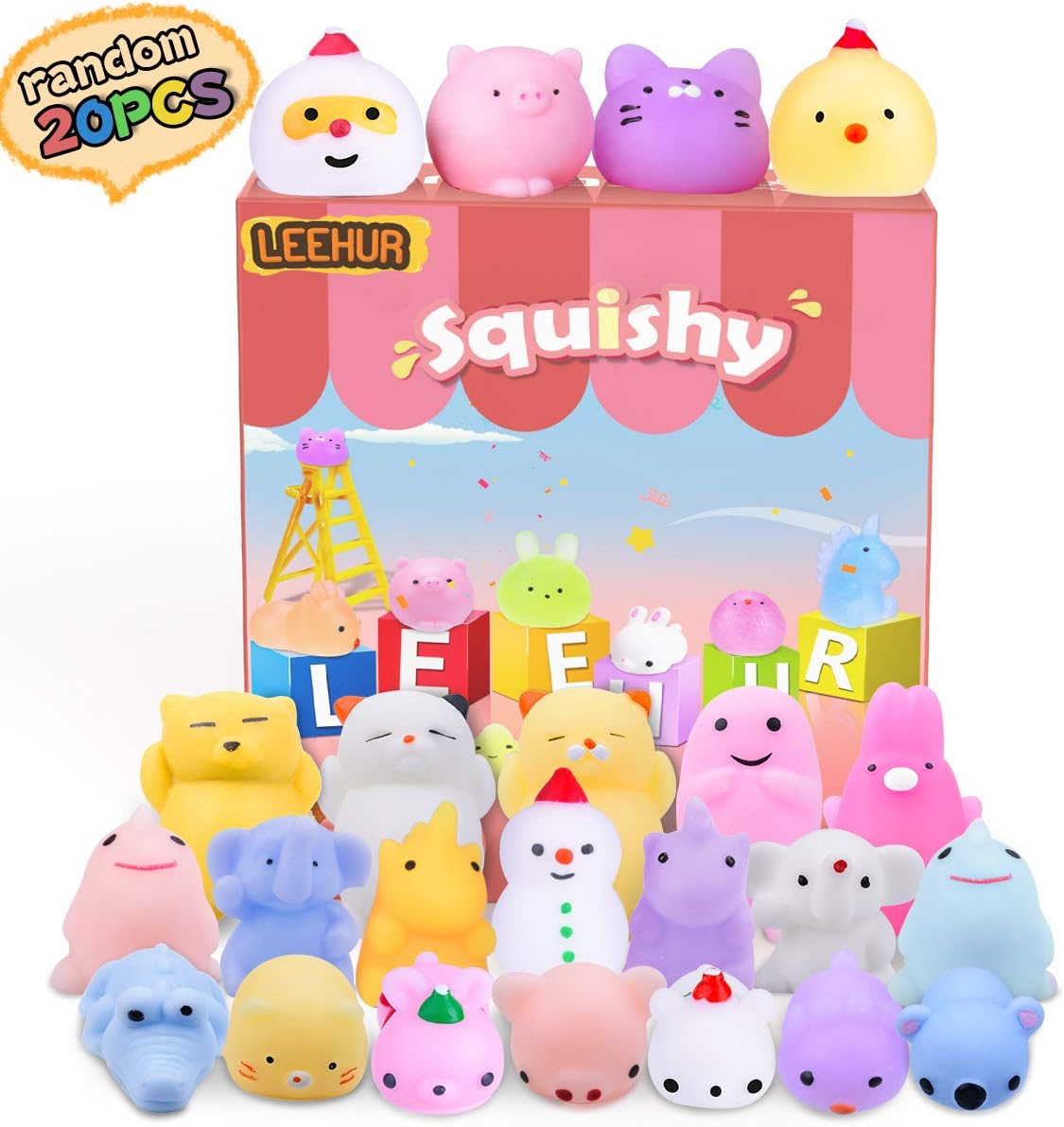 Squishys Kawaii Squishy Mini Juguetes Suave de Alivio de Estrés,Juguetes Pegajosos de Silicona Animales, Juguetes Divertidos para Niños y Adultos, Sin tóxico, 20 Piezas (Patrón de animales al azar)