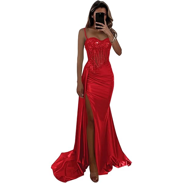 strapless open back dress Corset Ruched Mermaid Prom Dress with Ruffled Slit– PromGirl