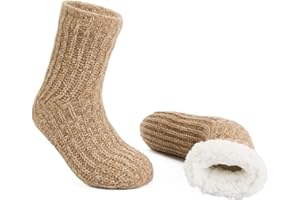 LEMZONE Men's Fluffy Slipper Socks Non Slip Winter Warm Cozy Fleece Lining Cabin Socks with Grips