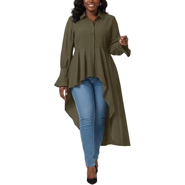 chinese dress ladies DOINSHOP Shirt Dress for Womens Maxi Dresses Solid Ruffle High Low  Irregular Hem Long Sleeve Blouse Tops (Black, 5XL) at Amazon Women's  Clothing store