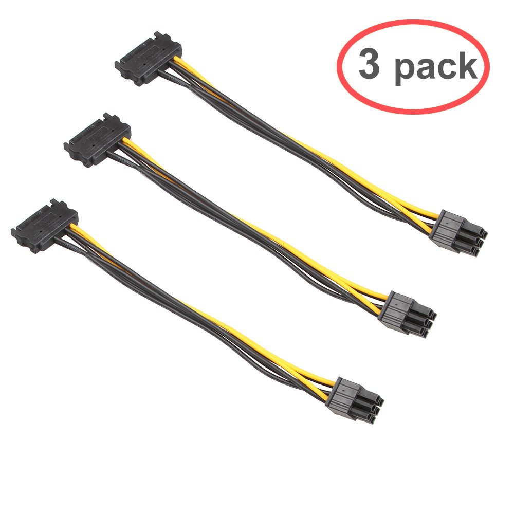 LIANSHU 3Pack 6 Pin PCI-e to SATA Power Cable - 8 Inches