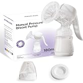 180ML Large Capacity Manual Breast Pump, Hand Pump for Breastmilk, 8x3x2&ldquo; | Food-grade silicone flange &amp; ABS bottle, integrated pump-store-feed design. Swap nipple for direct feeding, no extra pouring